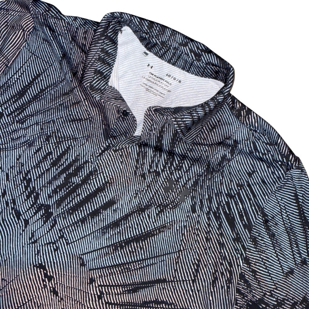 Under Armour Playoff Polo Large Black White Abstract Print Short Sleeve Shirt